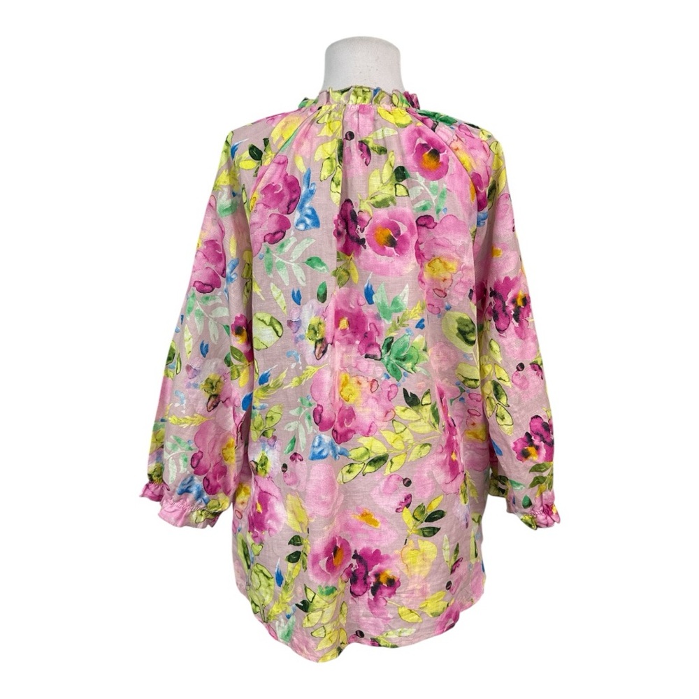 Hester & Orchard NEW XL Button Down Top Blouse Floral Pink V-Neck 3/4 Sleeves - Picture 3 of 6